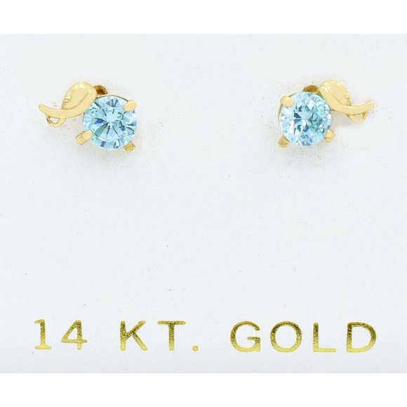 Genuine 0.80 Cts Aquamarine Elephant Stud Earrings 14k Gold